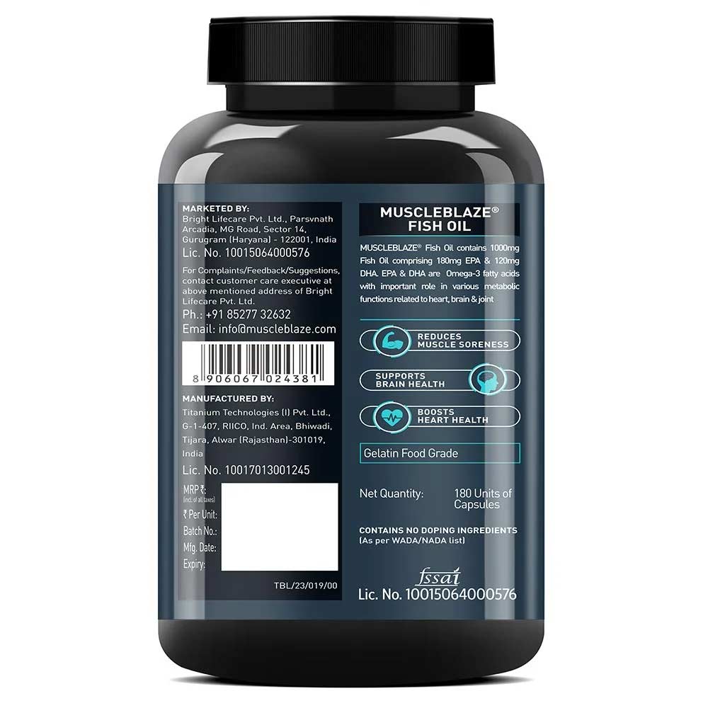 MuscleBlaze Omega 3 Fish Oil (1000 mg) with 180mg EPA and 120mg DHA