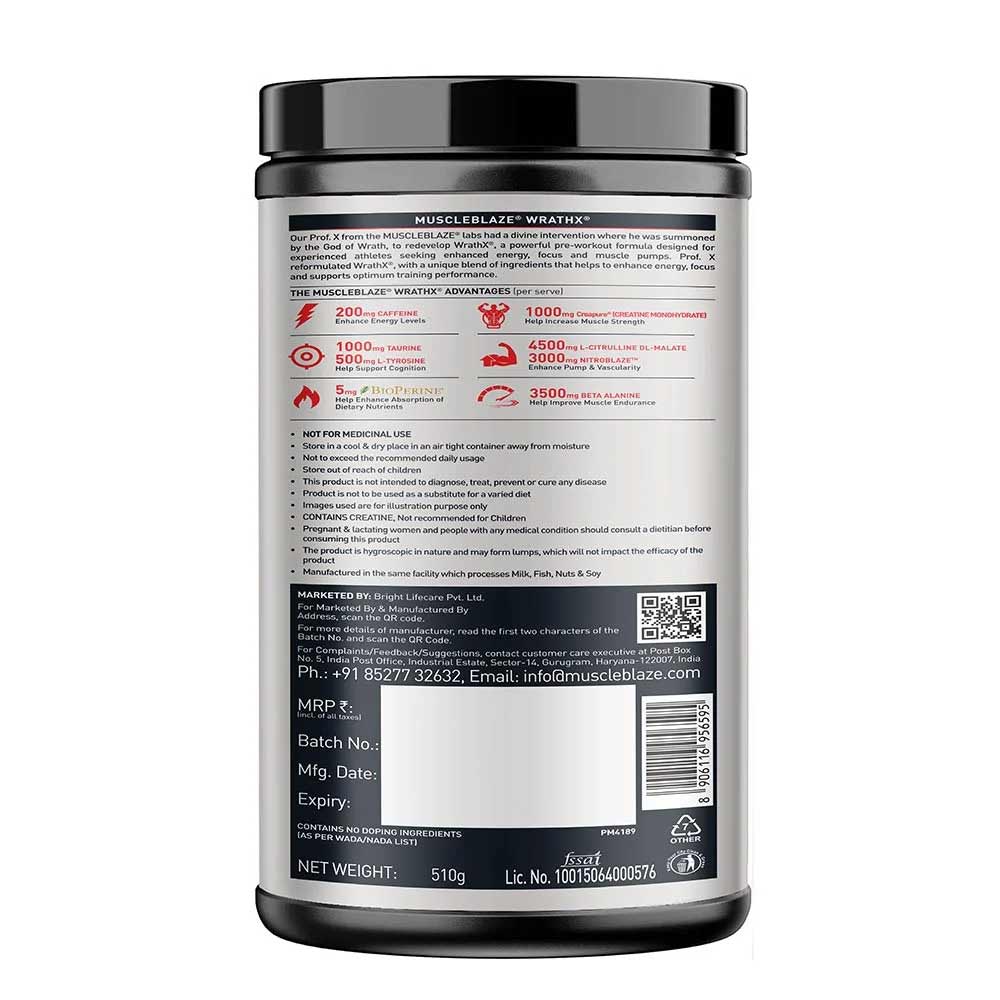 MuscleBlaze Pre Workout WrathX 510g