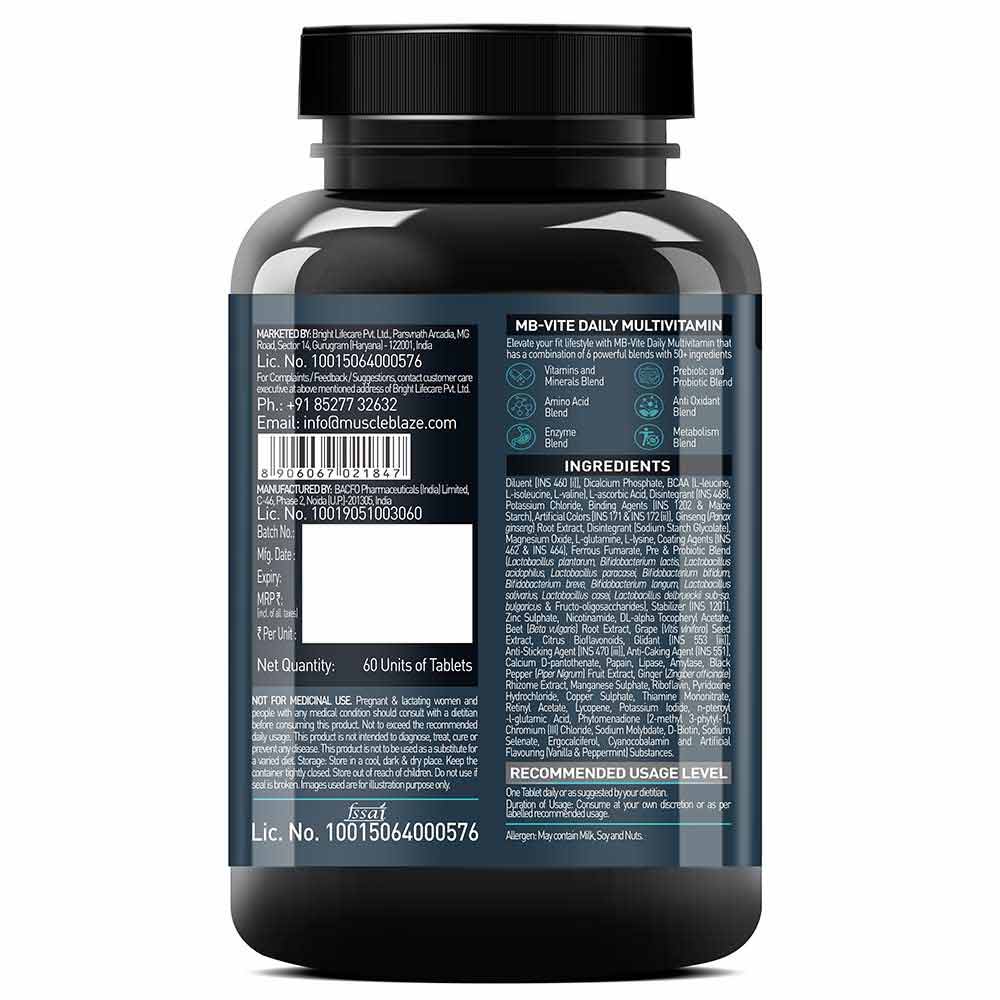MuscleBlaze MB-VITE Daily Multivitamin, for Enhanced Energy, Stamina & Gut Health