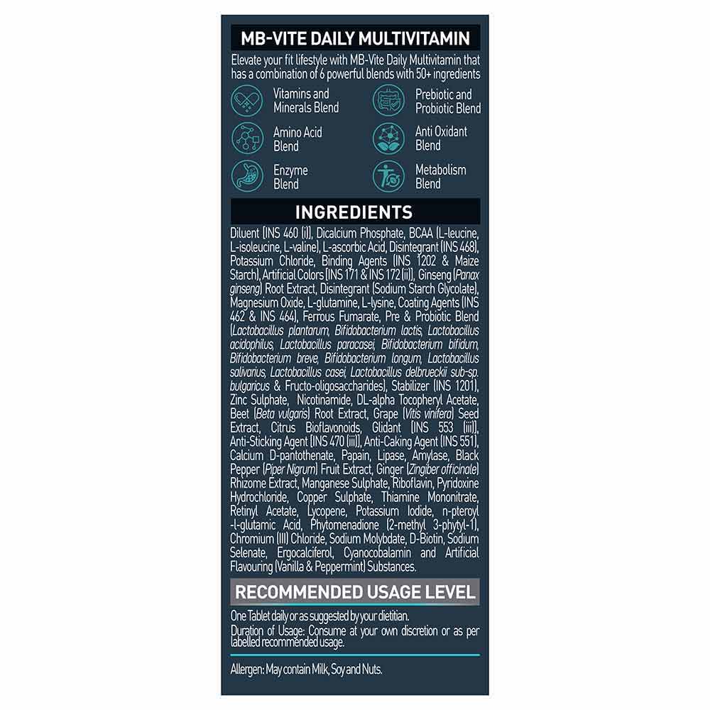 MuscleBlaze MB-VITE Daily Multivitamin, for Enhanced Energy, Stamina & Gut Health