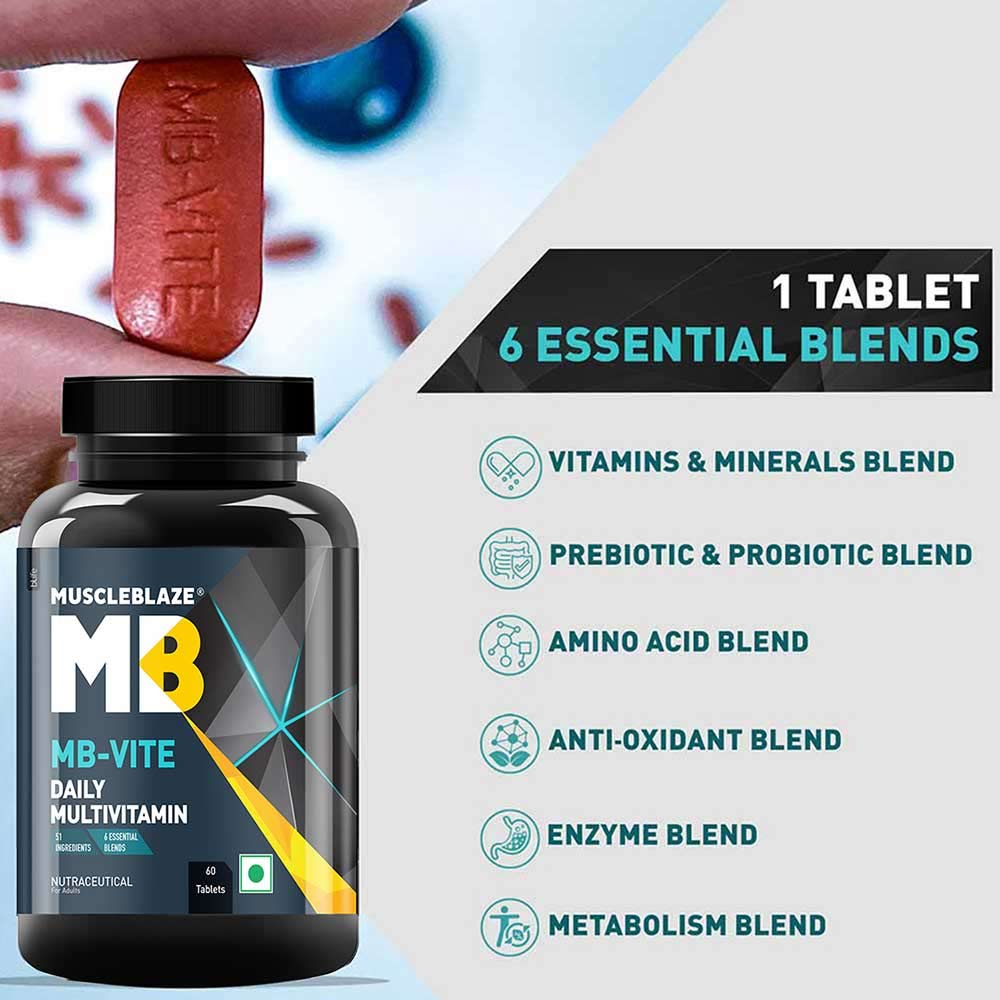 MuscleBlaze MB-VITE Daily Multivitamin, for Enhanced Energy, Stamina & Gut Health