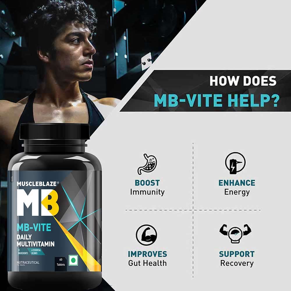 MuscleBlaze MB-VITE Daily Multivitamin, for Enhanced Energy, Stamina & Gut Health