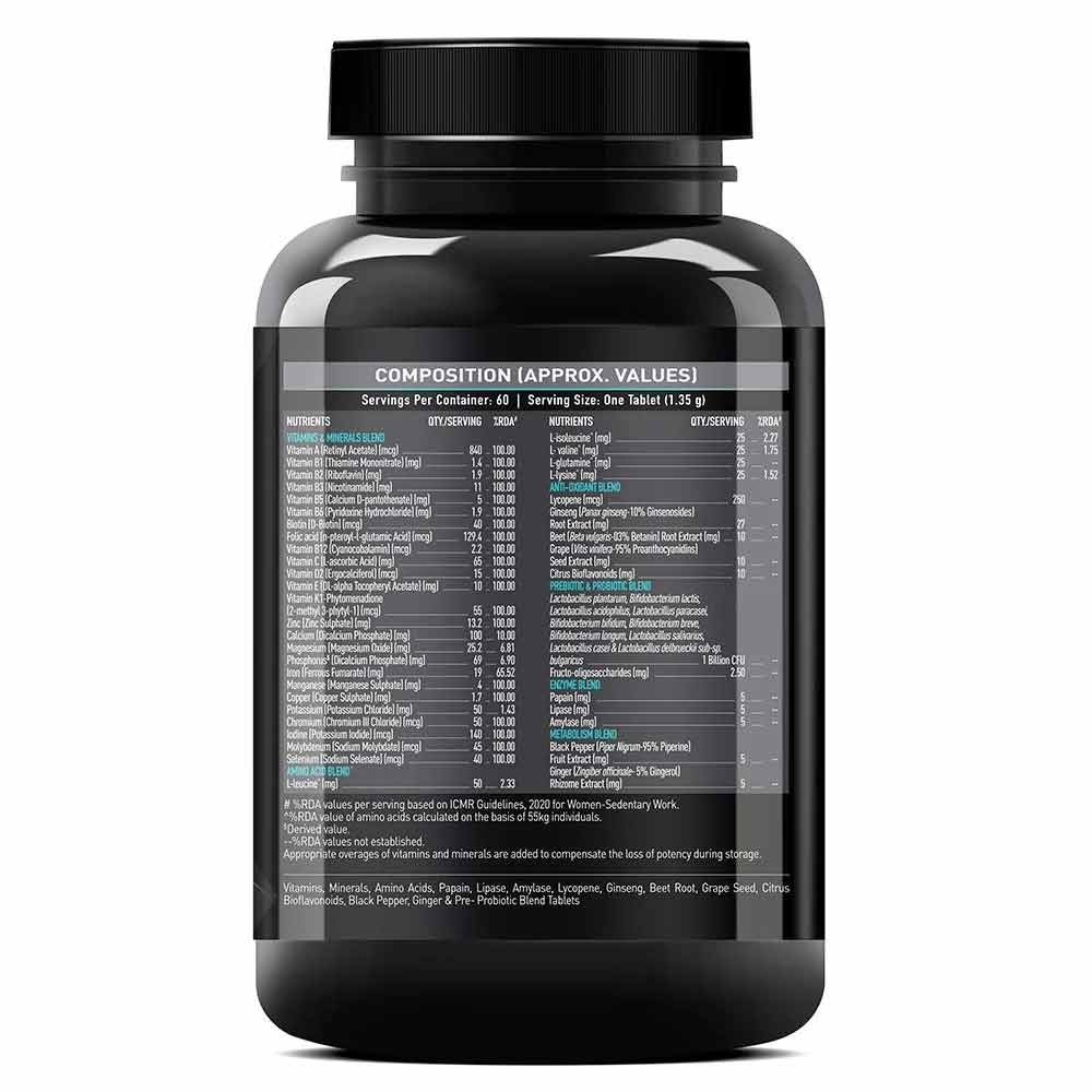 MuscleBlaze MB-VITE Daily Multivitamin, for Enhanced Energy, Stamina & Gut Health
