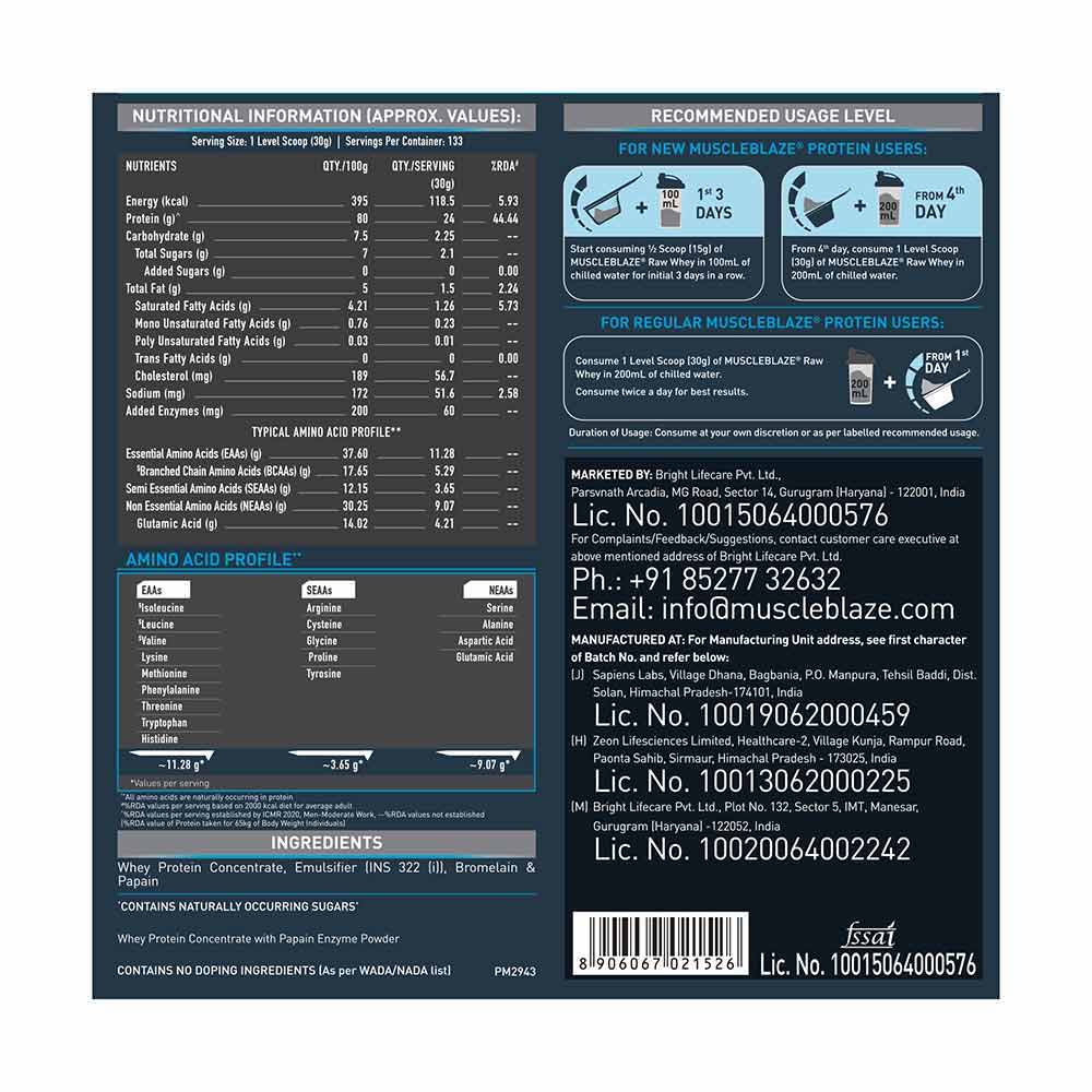 MuscleBlaze 80% Raw Whey Protein Supplement Powder