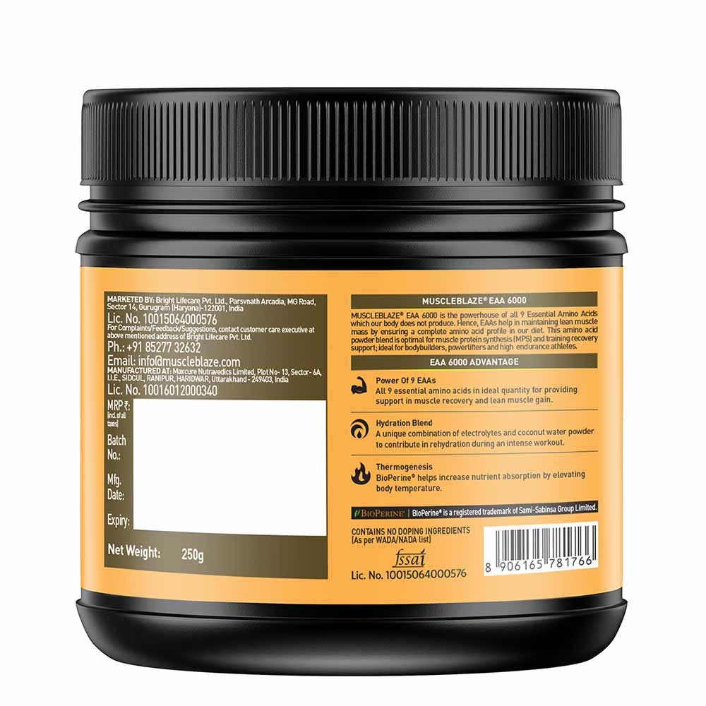 MuscleBlaze EAA 6000 250g (0.55lb), Lemonade Flavor
