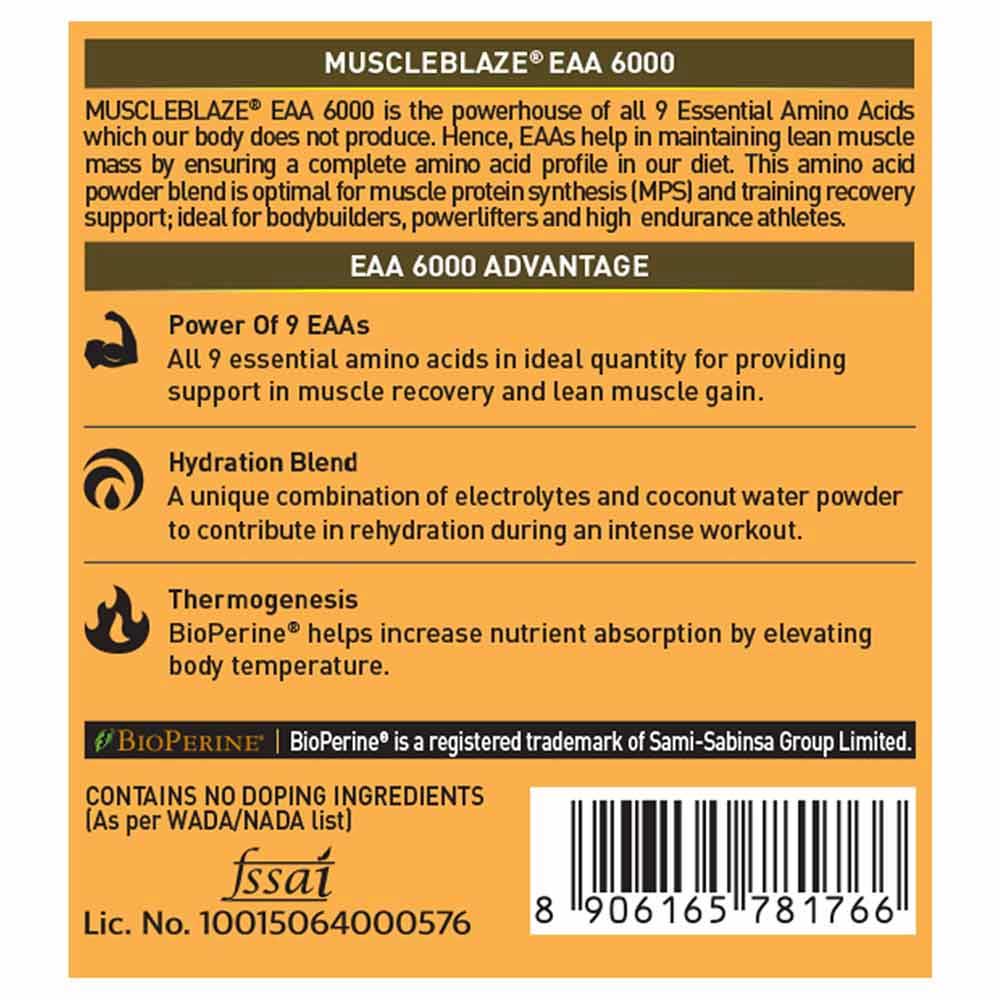 MuscleBlaze EAA 6000 250g (0.55lb), Lemonade Flavor