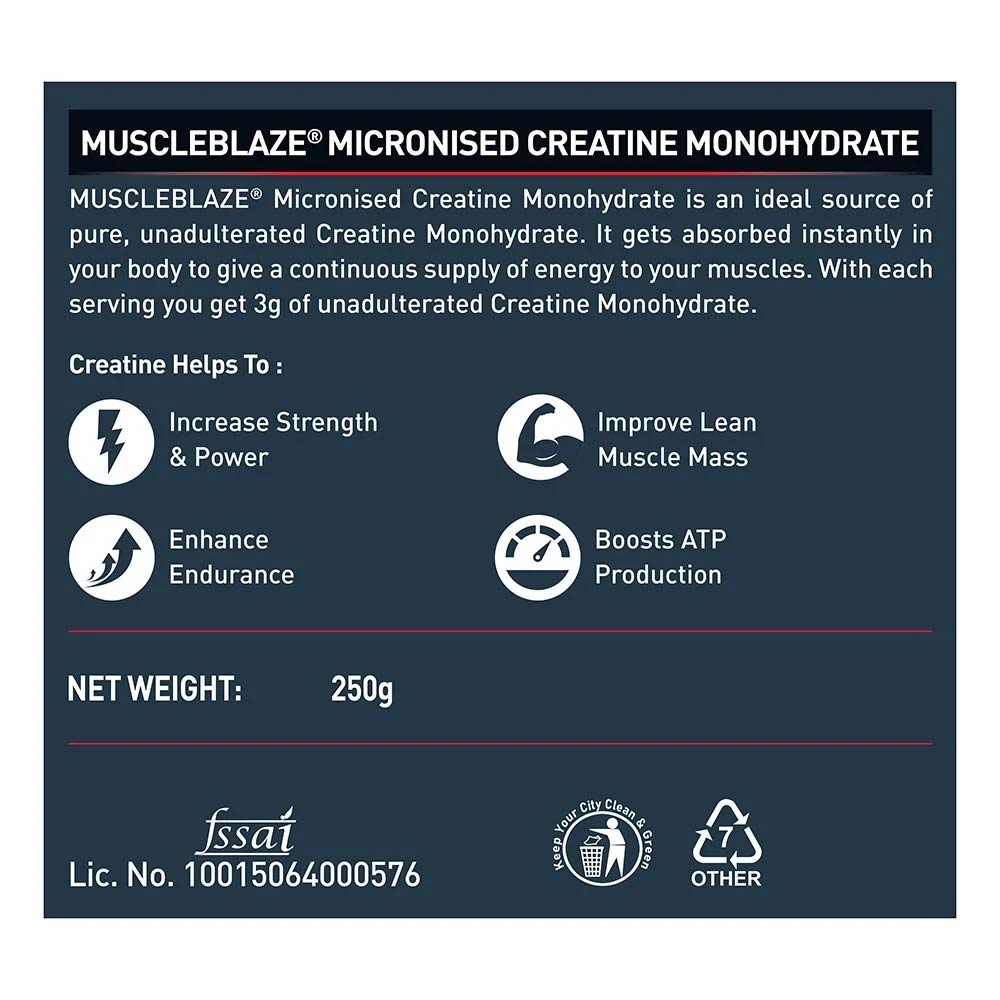 MuscleBlaze Micronised Creatine Monohydrate, Unflavoured