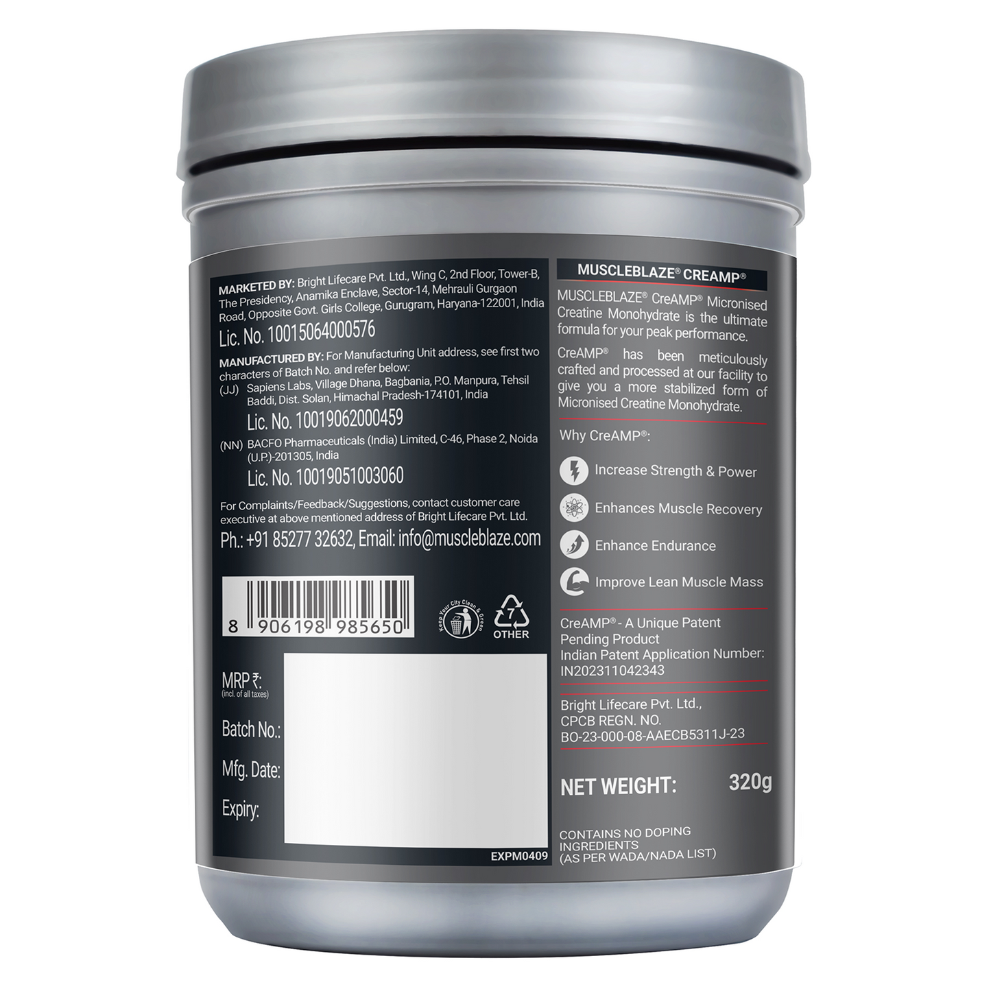 MuscleBlaze Micronised Creatine Monohydrate CreAMP