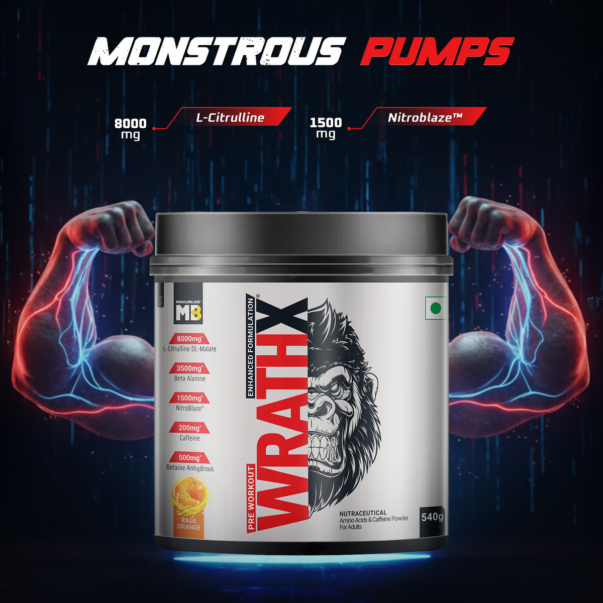MuscleBlaze Pre Workout WrathX 510g