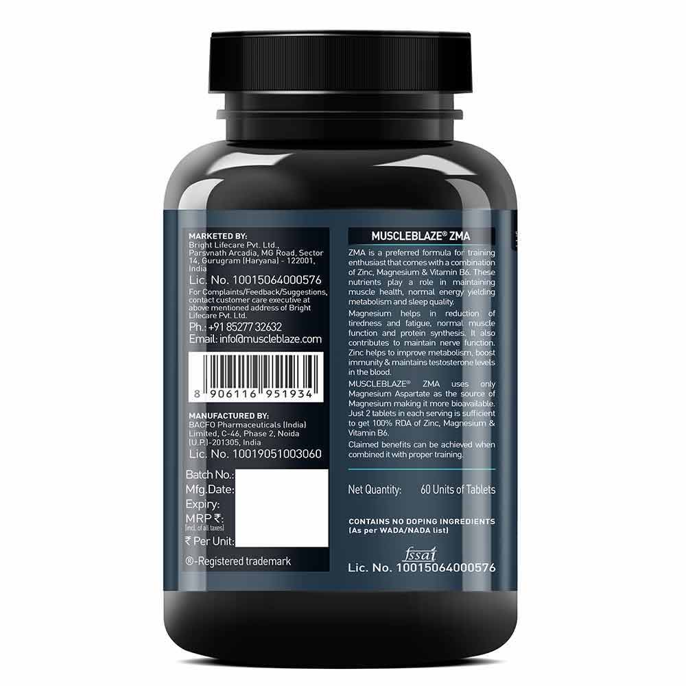 MuscleBlaze ZMA with 100% RDA of Zinc, Magnesium & Vitamin B6